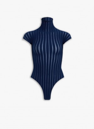 Bodysuit Alaia Sheer Stripes Body Femme Bleu France | Z9T-7468