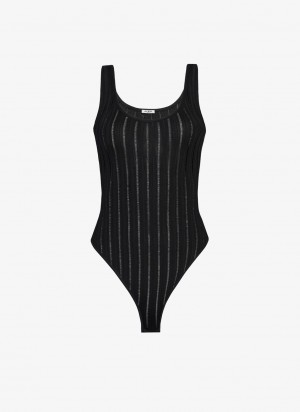 Bodysuit Alaia Shiny Crinoline Tank Body Femme Noir France | X2T-9017