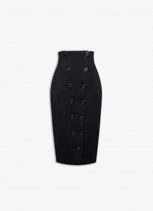 Jupes Alaia Button Femme Noir France | H7G-1702