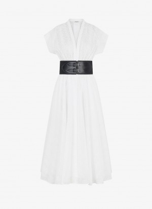 Peignoir Alaia Broderie Anglaise Belted Femme Blanche France | V1R-6534