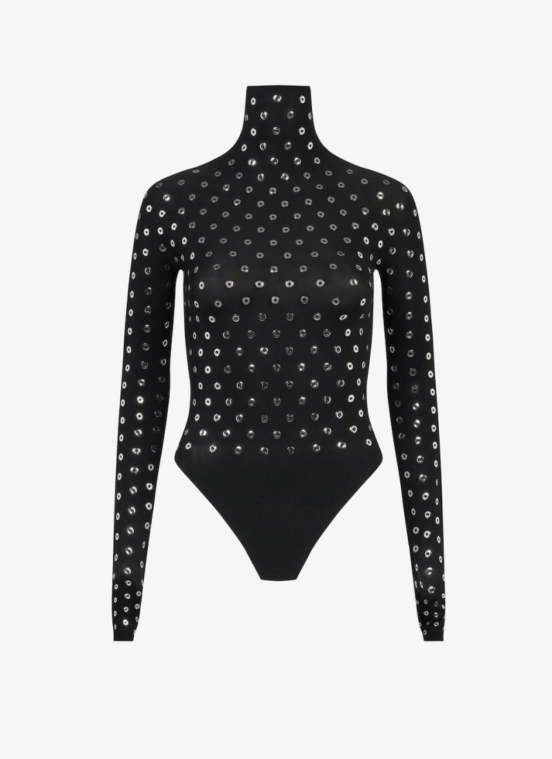 Bodysuit Alaia Eyelet Jersey Body Femme Noir France | Q5Q-9447