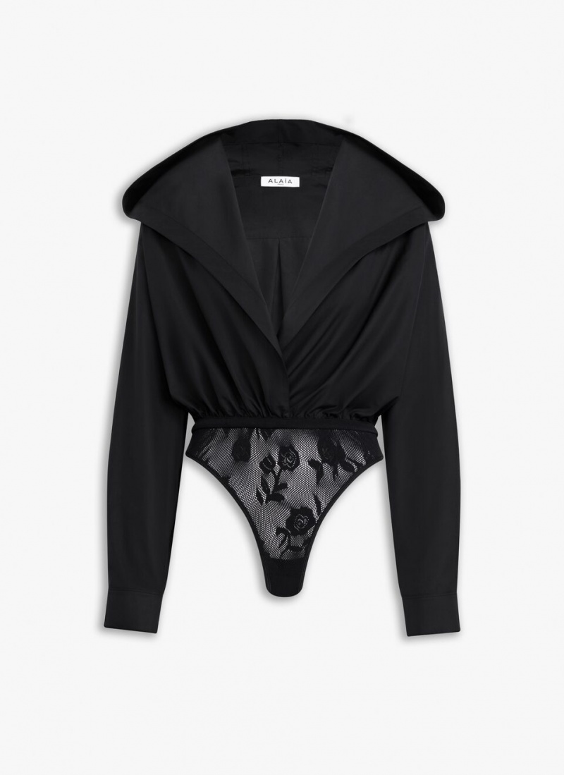Bodysuit Alaia Hood Body Shirt Femme Noir France | B3W-0880
