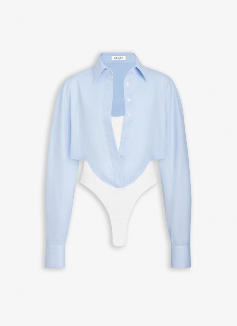 Bodysuit Alaia Layer Body-shirt Femme Bleu France | Z8Z-3841