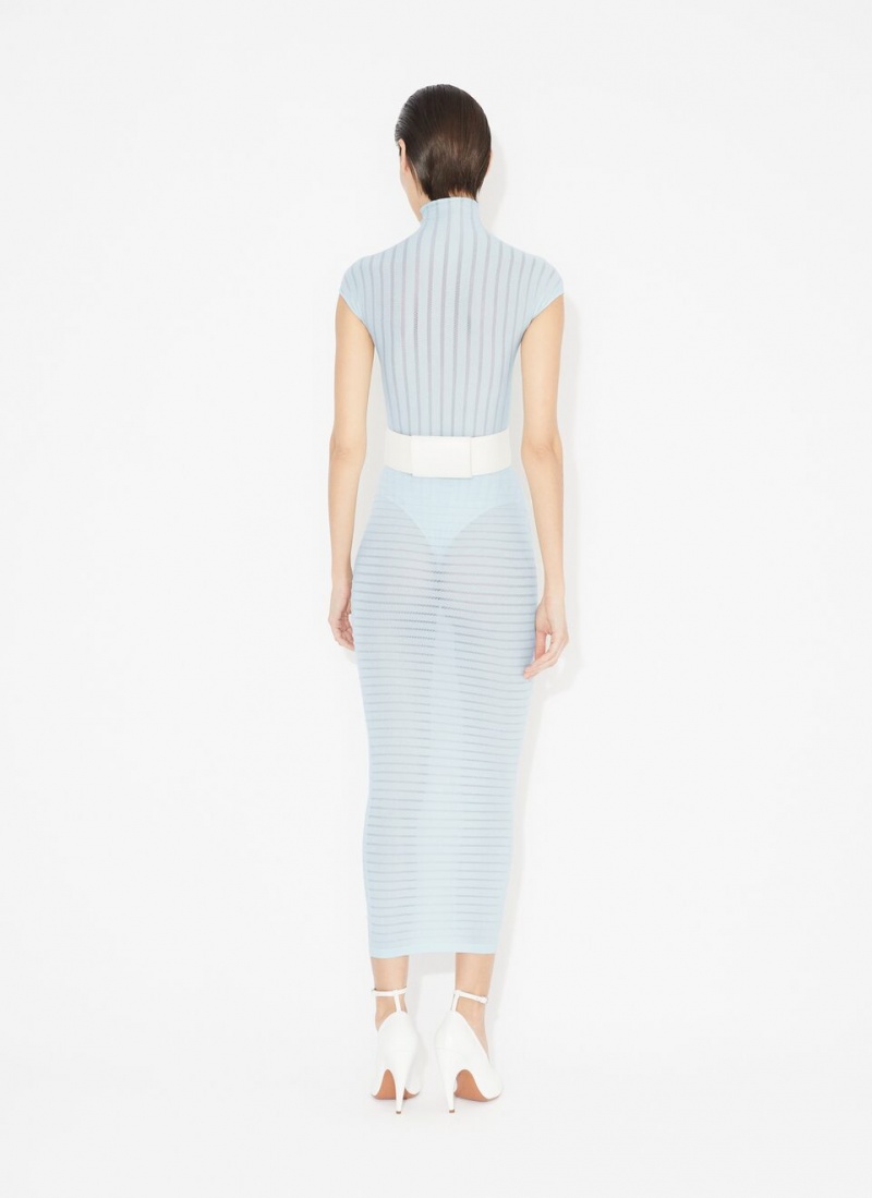 Bodysuit Alaia Sheer Stripes Body Femme Bleu France | E7X-0707