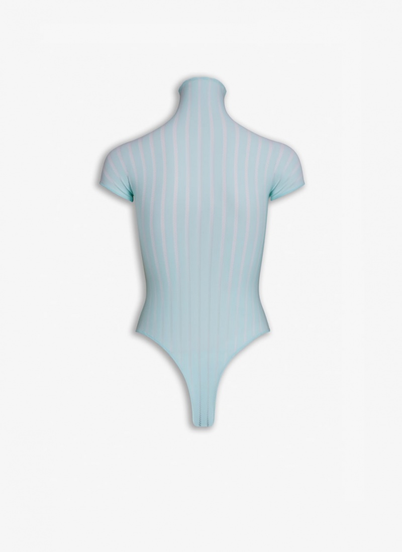 Bodysuit Alaia Sheer Stripes Body Femme Bleu France | E7X-0707