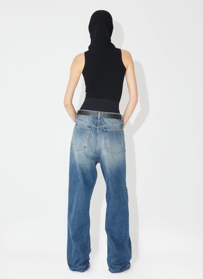 Pantalon Alaia Knit Belt Denim Femme Bleu France | I4M-7027