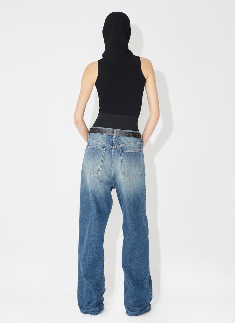 Pantalon Alaia Knit Belt Denim Femme Bleu France | X8Y-4560