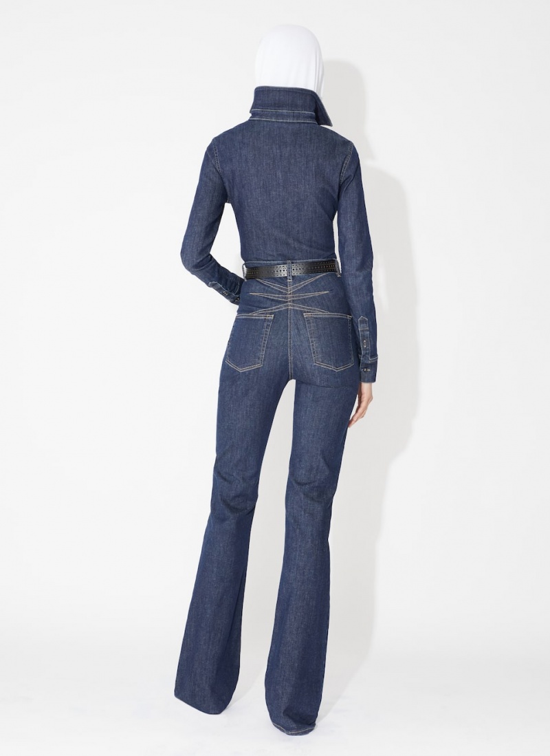 Pantalon Alaia Long Bootcut Denim Femme Bleu France | J3Z-9313