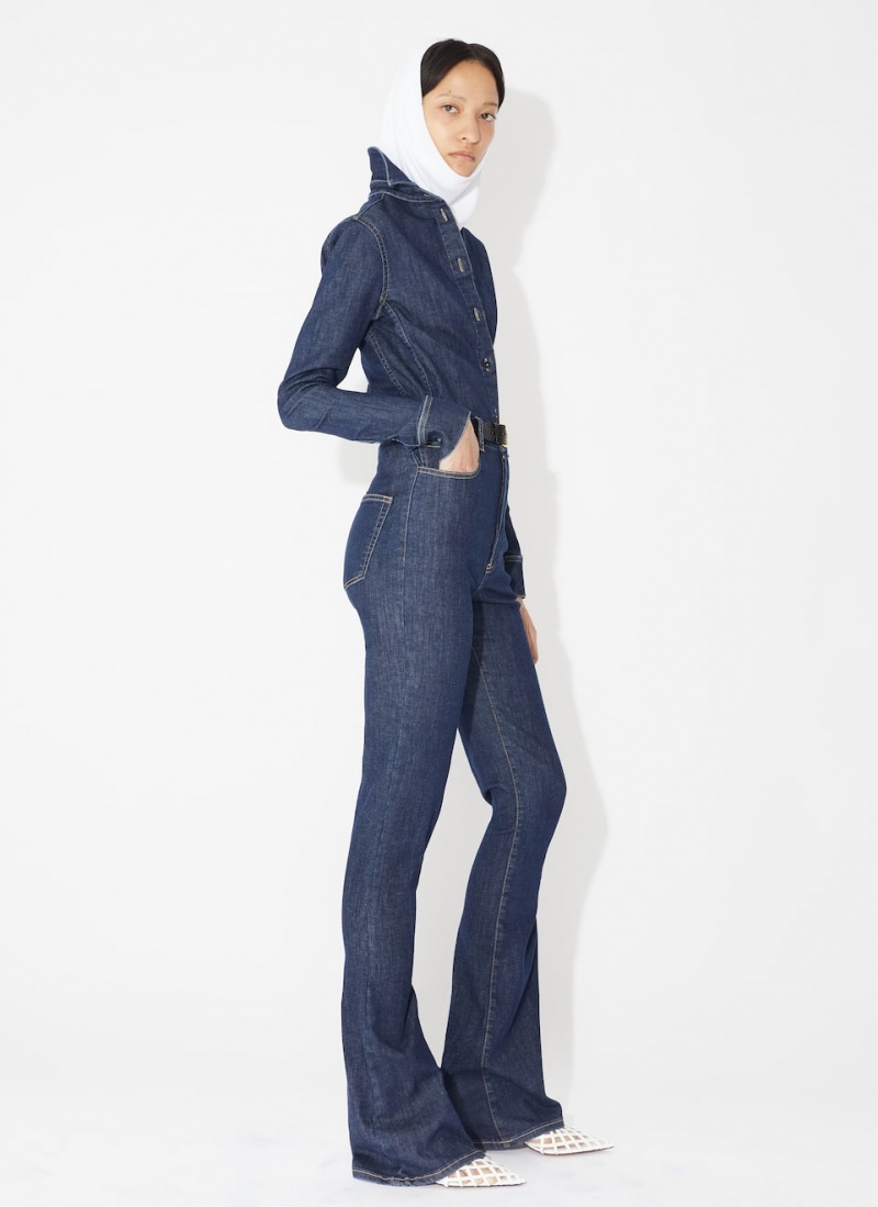Pantalon Alaia Long Bootcut Denim Femme Bleu France | J3Z-9313
