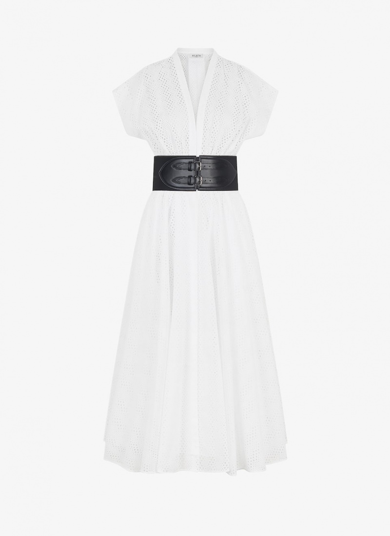 Peignoir Alaia Broderie Anglaise Belted Femme Blanche France | V1R-6534