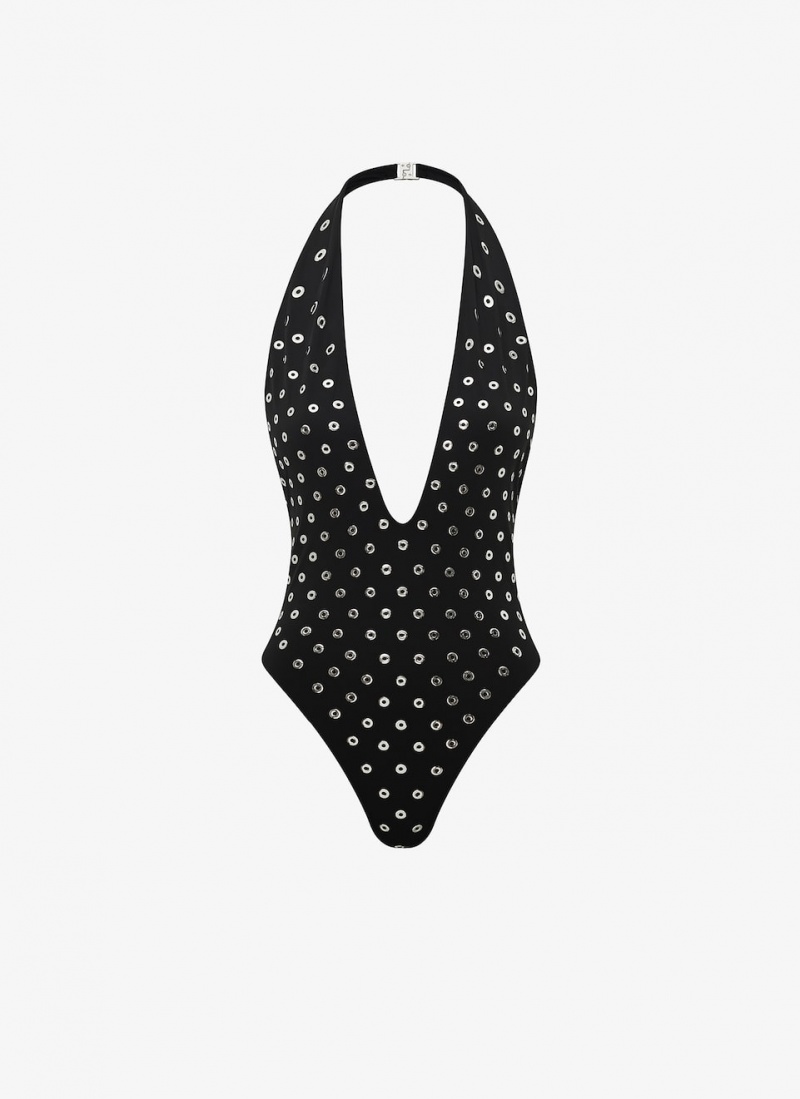 Vetement de Bain Alaia Eyelet Swimsuit Femme Noir France | J0N-2321